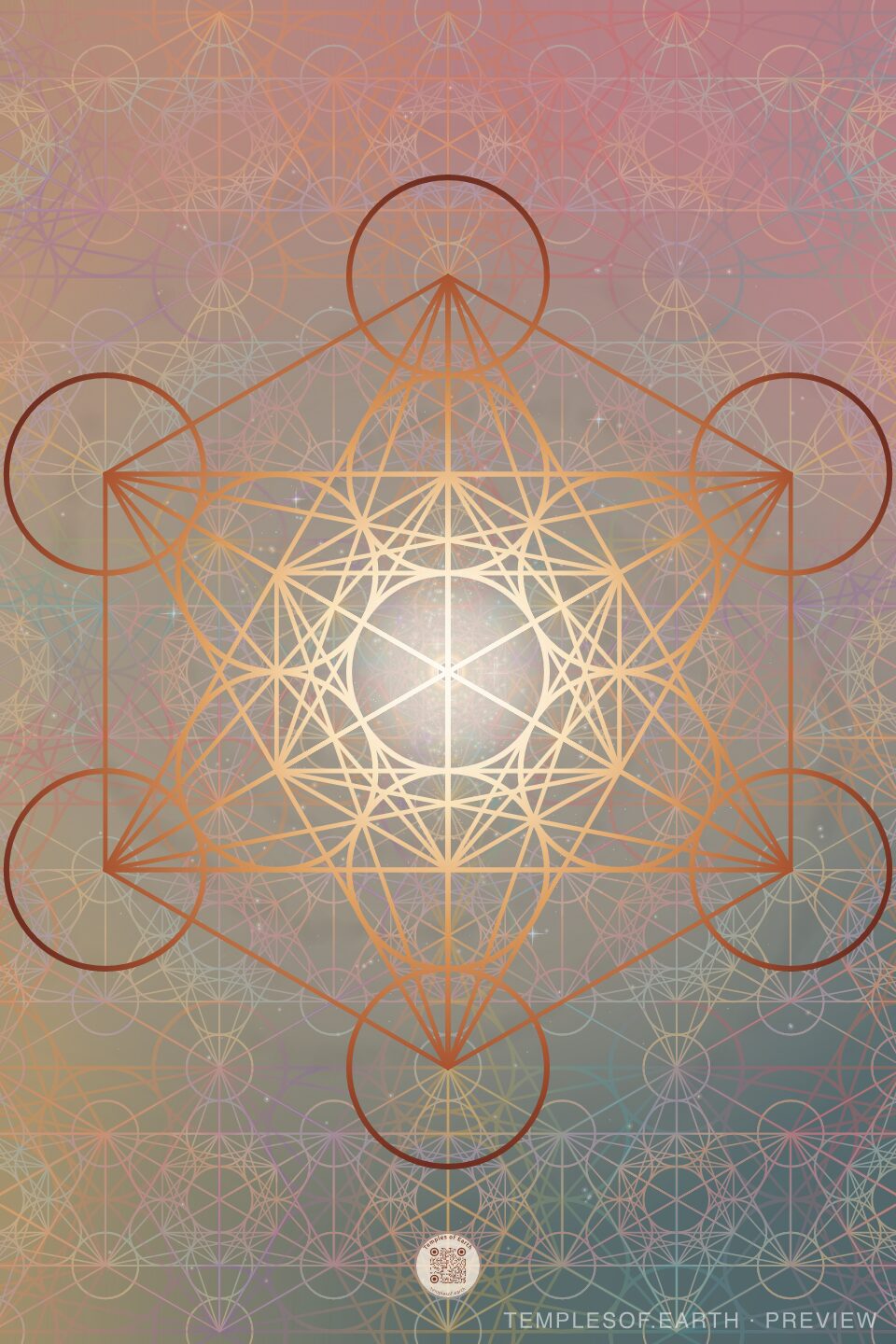Sunset print: copper lines around a glowing white sun